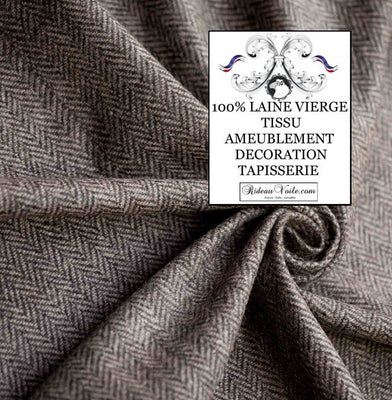 Tissu jacquard tweed ameublement Laine recyclée beige noir gris motif Chevron au mètre confection sur mesure Rideau, siège, canapé pour décoration d'intérieur architectural design wool herringbone decoration interior home editor upholstery fabrics.
