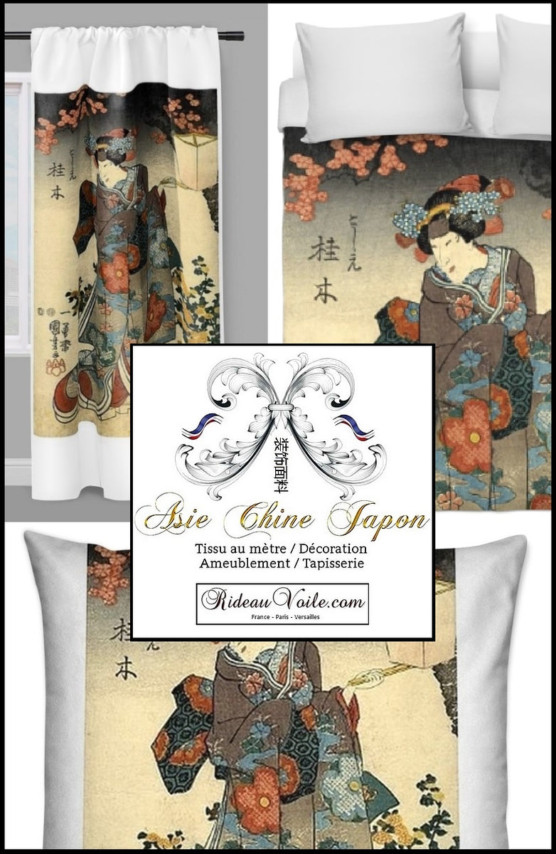 Tissu mètre imprimé couette Estampe Japonaise motif femme Geisha