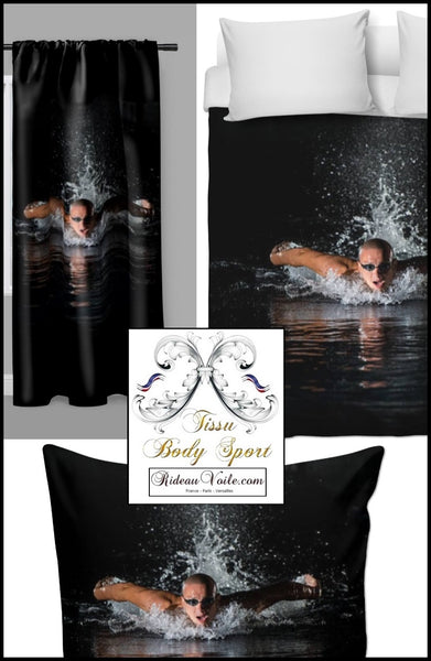 Tissu au mètre motif sport professionnel rideau couette natation nageur nageuse piscine
