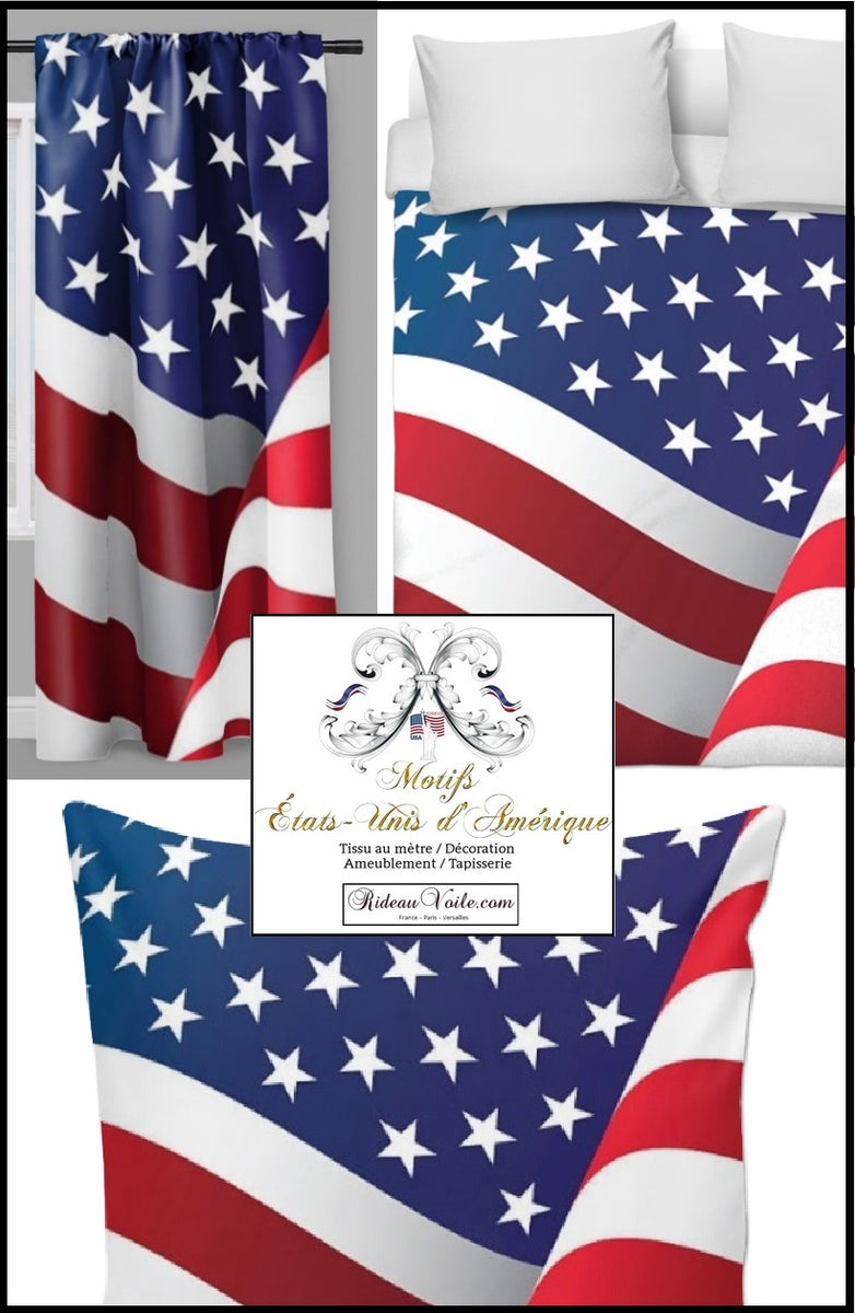 Tissu design drapeau USA motif décoration rideaux couette voilage
