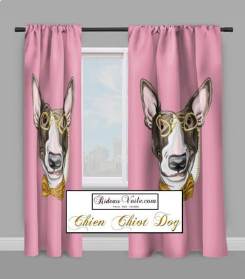 Rideau couette motif Chien Bull-terrier tissu rose mètre Dog pattern fabrics drapes duvet cover