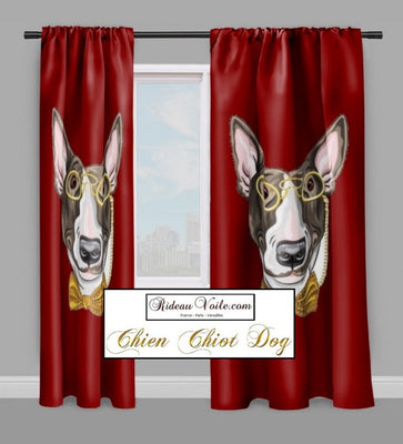 Motif décoration chien Bull-terrier tissu rouge mètre rideau couette Dog pattern fabrics drapes decor