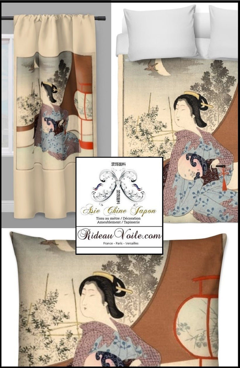 Déco Asiatique imprimé Japonais Geisha tissu au mètre occultant ignifu –