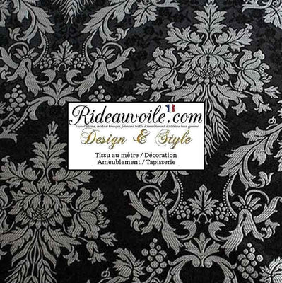 Tissu ameublement Médiéval Brocart Damasco Architecture ancien Baroque Noir Argent