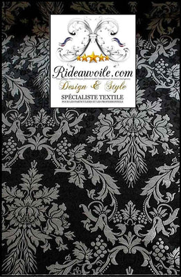 Tissu ameublement Médiéval Brocart Damasco Architecture ancien Baroque Noir Argent