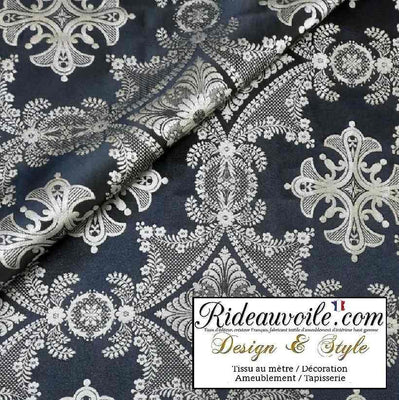 Tissu ameublement Brocart Damasco mètre interior ancien Baroque Noir argent