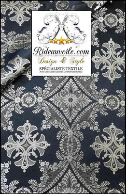 Tissu ameublement Brocart Damasco mètre interior ancien Baroque Noir argent