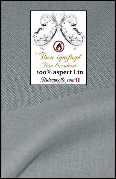 Tissu ignifuge d'ameublement pour la décoration d'intérieur, il est 100% occultant, d'un aspect texturé lin uni en largeur 150cm. Idéal pour les rideaux, les stores et les coussins.