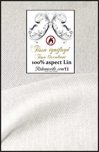 Tissu ignifuge d'ameublement pour la décoration d'intérieur, il est 100% occultant, d'un aspect texturé lin uni en largeur 150cm. Idéal pour les rideaux, les stores et les coussins. 