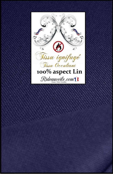 Tissu ignifuge d'ameublement pour la décoration d'intérieur, il est 100% occultant, d'un aspect texturé lin uni en largeur 150cm. Idéal pour les rideaux, les stores et les coussins. 