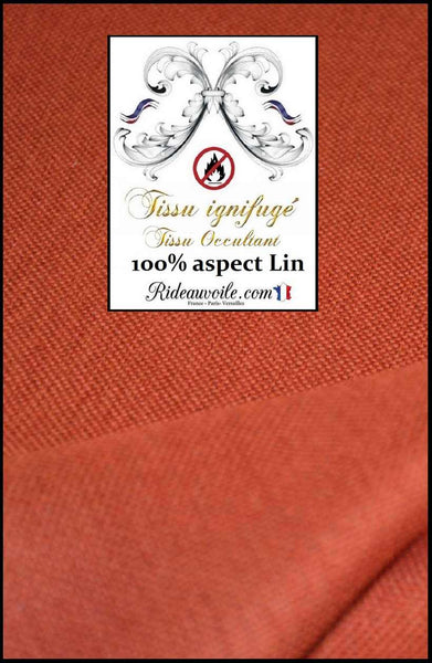 Tissu ignifuge d'ameublement pour la décoration d'intérieur, il est 100% occultant, d'un aspect texturé lin uni en largeur 150cm. Idéal pour les rideaux, les stores et les coussins. 