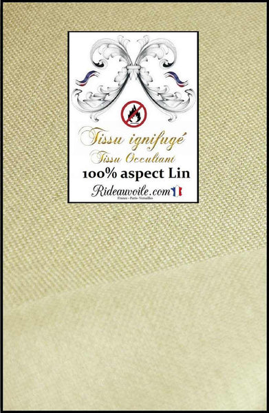 Tissu ignifuge d'ameublement pour la décoration d'intérieur, il est 100% occultant, d'un aspect texturé lin uni en largeur 150cm. Idéal pour les rideaux, les stores et les coussins.