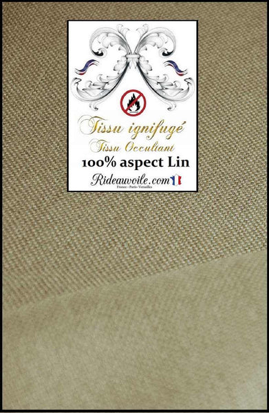 Tissu ignifuge d'ameublement pour la décoration d'intérieur, il est 100% occultant, d'un aspect texturé lin uni en largeur 150cm. Idéal pour les rideaux, les stores et les coussins.