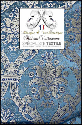 Tissu ameublement Médiéval Brocart Damasco style Baroque Liturgique Bleu argent