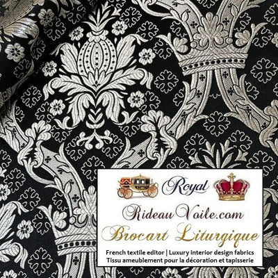 Tissu ameublement Médiéval Brocart Damasco Baroque Liturgique Noir Argent