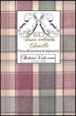 Tissu velours rose carreaux Tartan effet Laine ameublement mètre rideau coussin