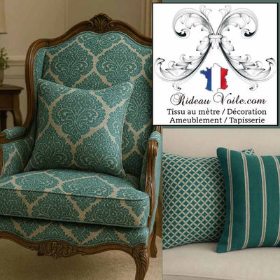 Tissu ancien tapisserie ameublement Jacquard style Baroque velours vert mètre