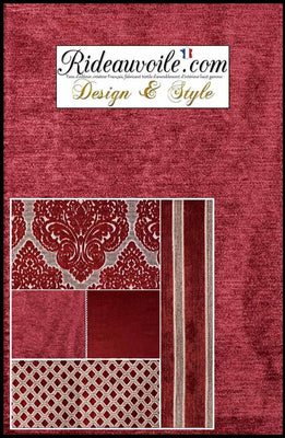 Tissu Tapissier Ameublement décoration jacquard Velours chenille rouge rubis mètre
