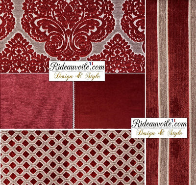 Tissu Tapissier Ameublement décoration jacquard Velours chenille rouge rubis mètre