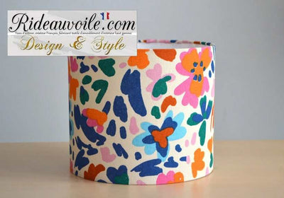Luminaire sur mesure Abat-jour tissu coton printanier fleur multicolore bleu rose  à poser