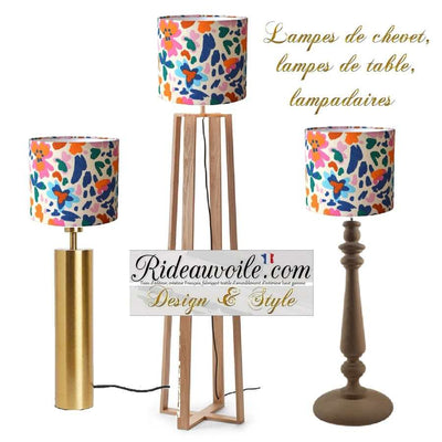 Luminaire sur mesure Abat-jour tissu coton printanier fleur multicolore bleu rose  à poser