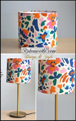 Luminaire sur mesure Abat-jour tissu coton printanier fleur multicolore bleu rose  à poser