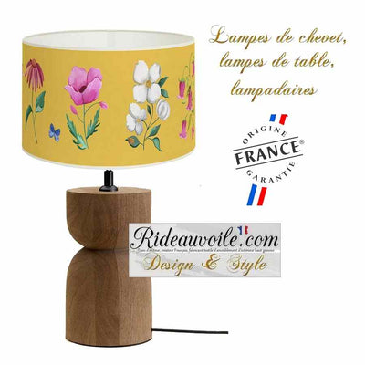 Luminaire à poser Abat-jour papier jaune imprimé fleurs papillons décoration