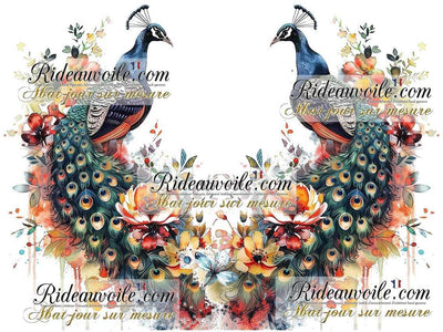 Création Abat-jour haute gamme sur mesure tissu imprimé bouquet Fleurs oiseaux paons