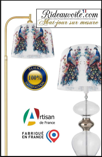 Abat-jour d'intérieur qualité sur mesure tissu ameublement motif Fleurs oiseaux paons