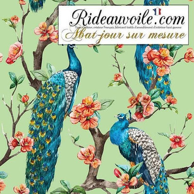 Architecte designer abat-jour sur mesure tissu vert motif feuilles Fleurs oiseaux paons