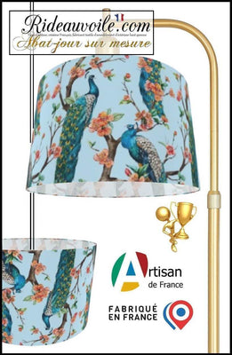 Tissu d'intérieur imprimé motif feuilles Fleurs paons bleu boutique abat-jour sur mesure