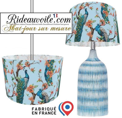 Tissu d'intérieur imprimé motif feuilles Fleurs paons bleu boutique abat-jour sur mesure