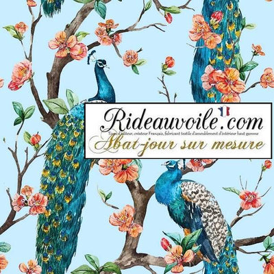 Tissu d'intérieur imprimé motif feuilles Fleurs paons bleu boutique abat-jour sur mesure