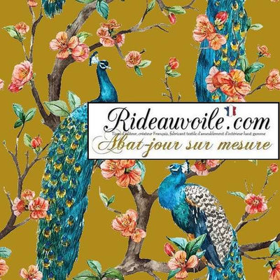 Luminaire spécialiste intérieur luxe abat-jour sur mesure tissu motif feuilles Fleurs paons
