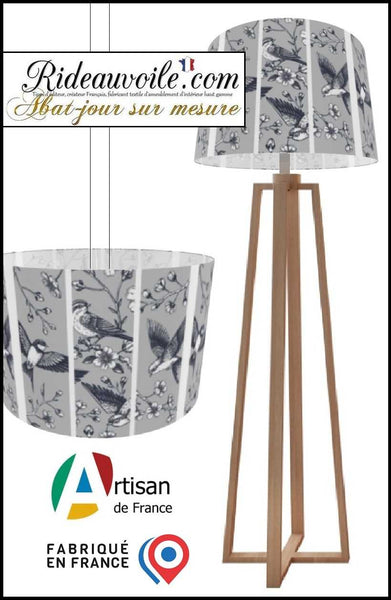 Fabrication luminaire d'intérieur sur mesure tissu motif oiseaux style dessin vintage