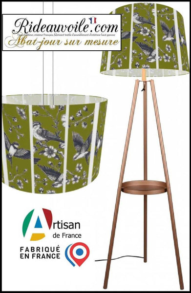 Fabrication abat-jour ROND TAMBOUR suspension sur mesure dessin oiseaux Japonais