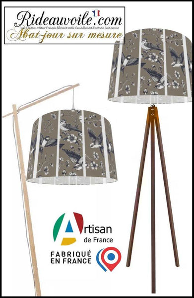 Fabrication abat-jour ROND designer suspension sur mesure motif oiseaux Japonais