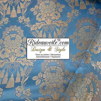 Tissu ameublement ancien Médiéval Brocart Damasco Architect interior Baroque Bleu Or