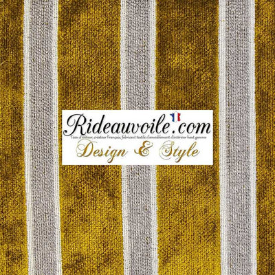 Architecte designer d'intérieur travaux rénovation Tissu Jacquard velours rayure Or jaune vert Tapisserie