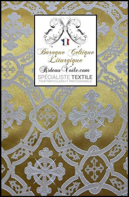 Tissu ameublement liturgique Brocart Jaune Or Blanc au mètre rideau tapisserie