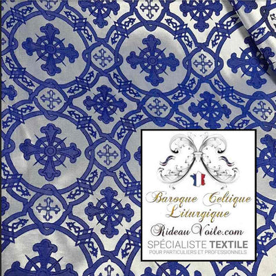 Tissu ameublement liturgique Brocart Architecture Baroque Bleu Blanc mètre rideau tapisserie