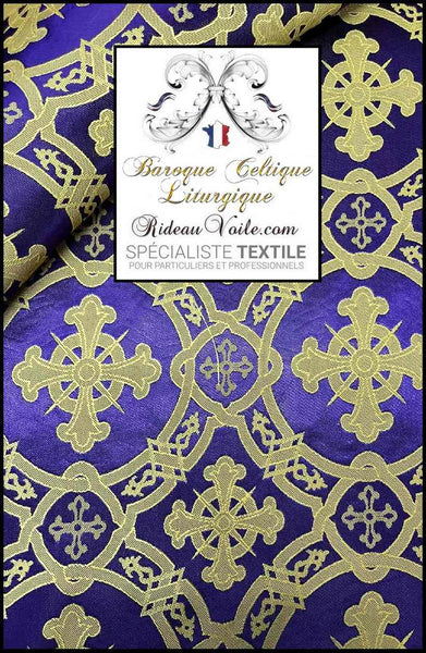 Tissu ameublement Vintage Médiéval ornement Liturgique Brocart léger au mètre violet