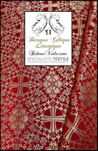 Tissu ameublement Vintage Médiéval OR ROUGE Liturgique Brocart floral au mètre