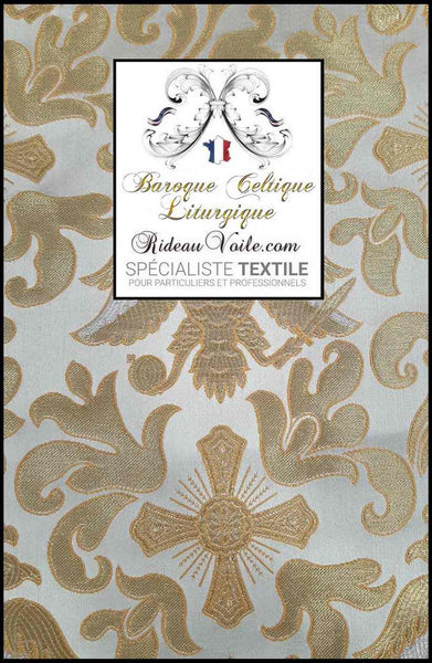 Tissu ameublement Vintage Médiéval Or VERT Liturgique Brocart décoration loisir