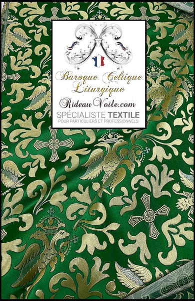 Tissu ameublement Vintage Médiéval Or VERT Liturgique Brocart décoration loisir