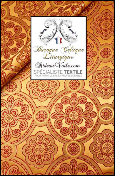 Tissu ameublement Vintage Médiéval rouge Jaune Liturgique Brocart décoration intérieur