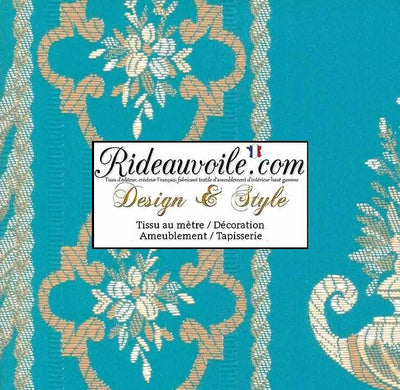 Tissu ameublement style Rococo déco d'intérieur Jacquard turquoise Or Empire