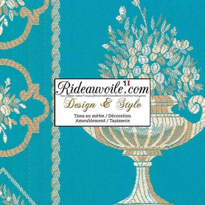 Tissu ameublement style Rococo déco d'intérieur Jacquard turquoise Or Empire