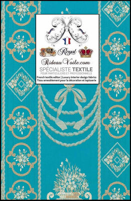 Tissu ameublement style Rococo déco d'intérieur Jacquard turquoise Or Empire