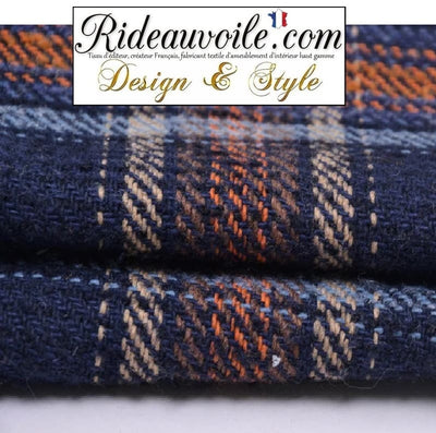 Tissu déco carreaux Tartan bleu Orange architecte rénovation confection rideau d'intérieur